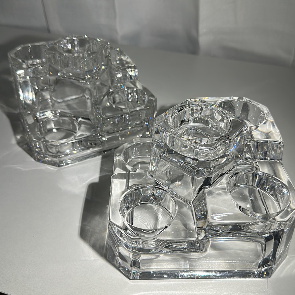 Vintage Crystal Glass Tea light Castle Block Set of 2 —-RETIRED ITEM—- - Picture 9 of 12